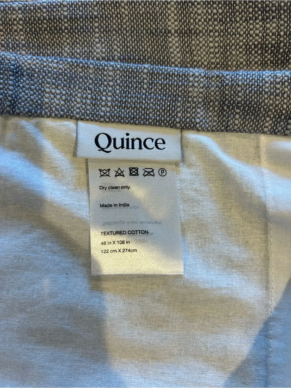 Quince! Textured Cotton Curtain Panel in Blue. 48”x108”